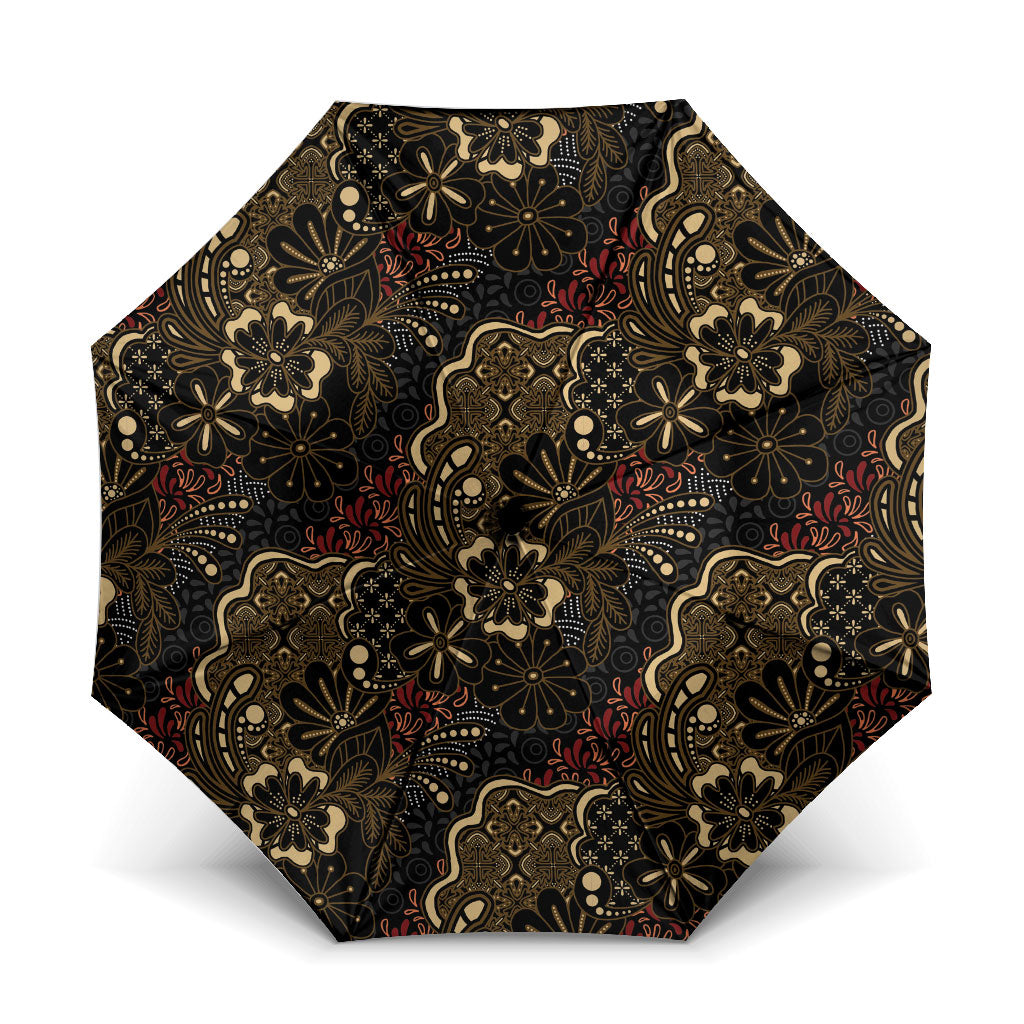 Batik Sekar Jagad Umbrella Indonesian Traditional Pattern LT01 One Size Folded 11.42 inch Opened Diameter 37.4 inch Black - Polynesian Pride