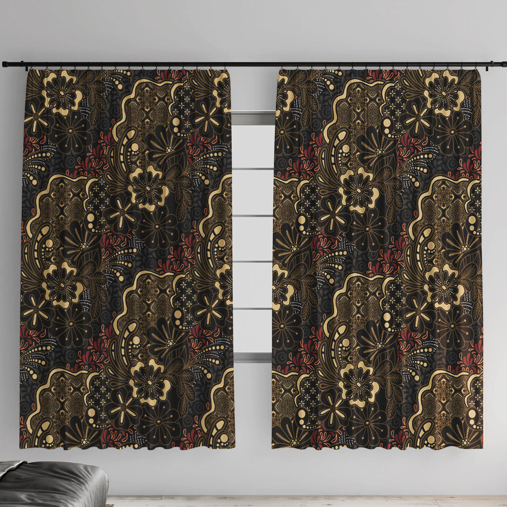 Batik Sekar Jagad Window Curtain Indonesian Traditional Pattern LT01 With Hooks Black - Polynesian Pride