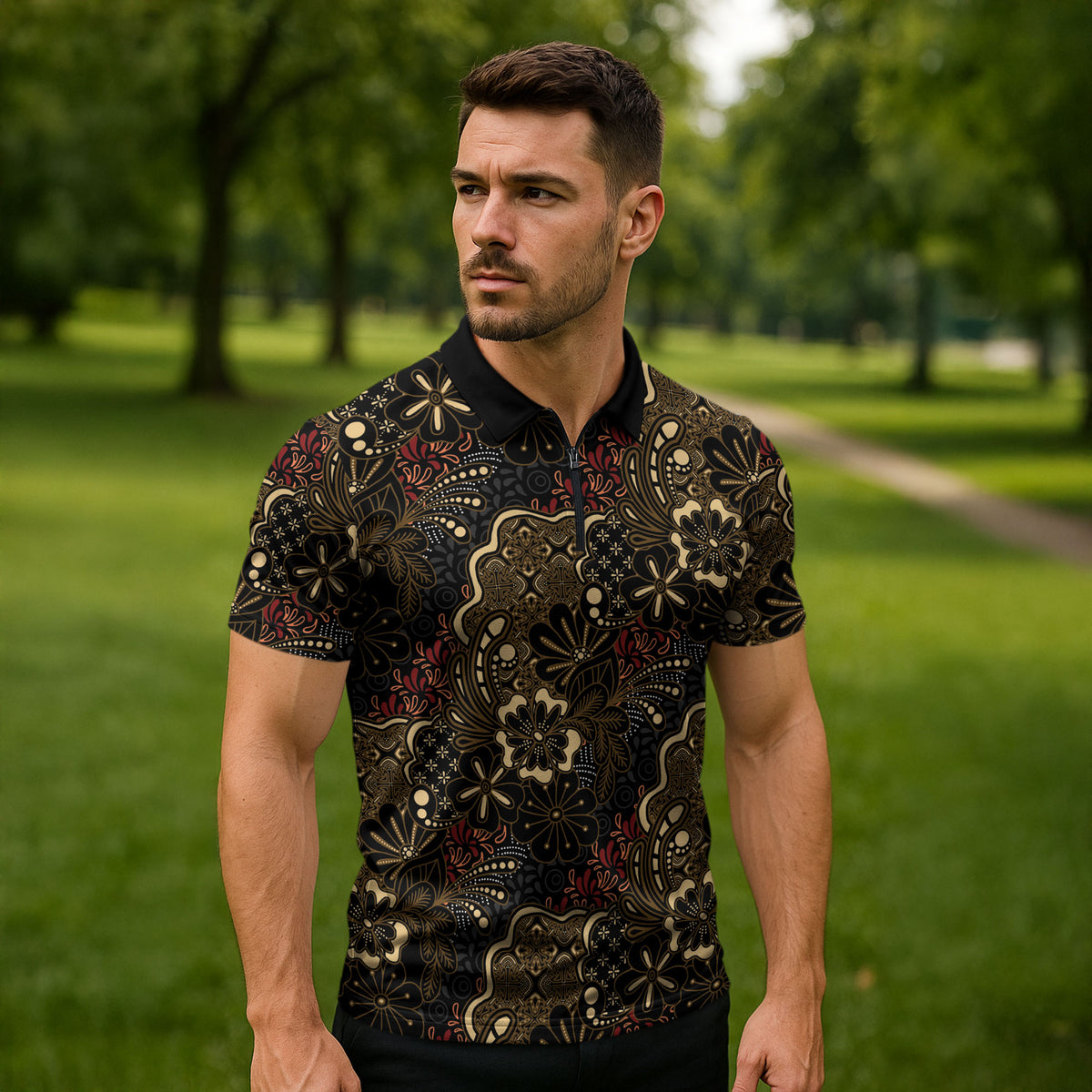 Batik Sekar Jagad Zipper Polo Shirt Indonesian Traditional Pattern LT01 - Polynesian Pride
