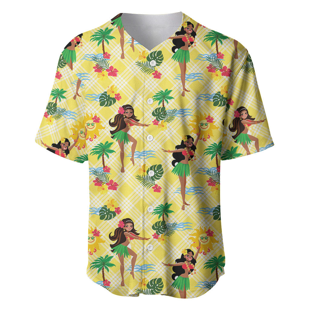 Hawaii Hula Girl Tropical Baseball Jersey Yellow Palaka LT01 Yellow - Polynesian Pride