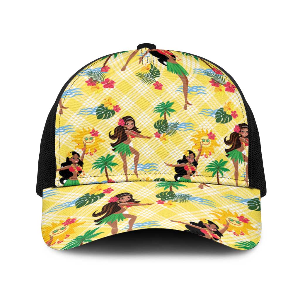 Hawaii Hula Girl Tropical Baseball Net Cap Yellow Palaka LT01 One Size Black Yellow - Polynesian Pride