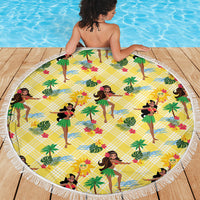 Hawaii Hula Girl Tropical Beach Blanket Yellow Palaka LT01 - Polynesian Pride