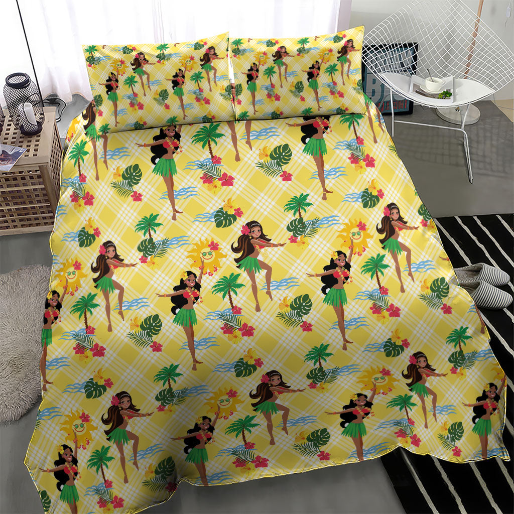 Hawaii Hula Girl Tropical Bedding Set Yellow Palaka LT01 - Polynesian Pride
