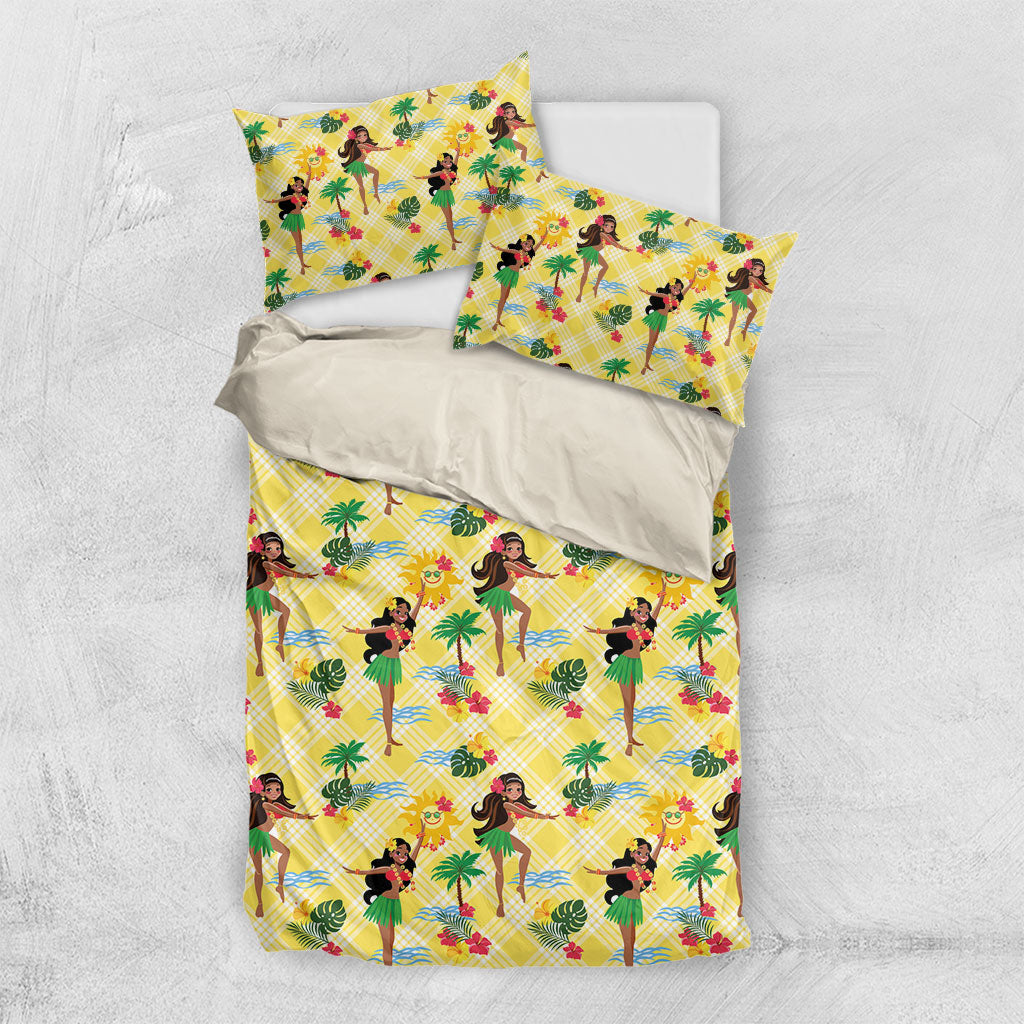 Hawaii Hula Girl Tropical Bedding Set Yellow Palaka LT01 US Twin 172cm x 218cm Yellow - Polynesian Pride
