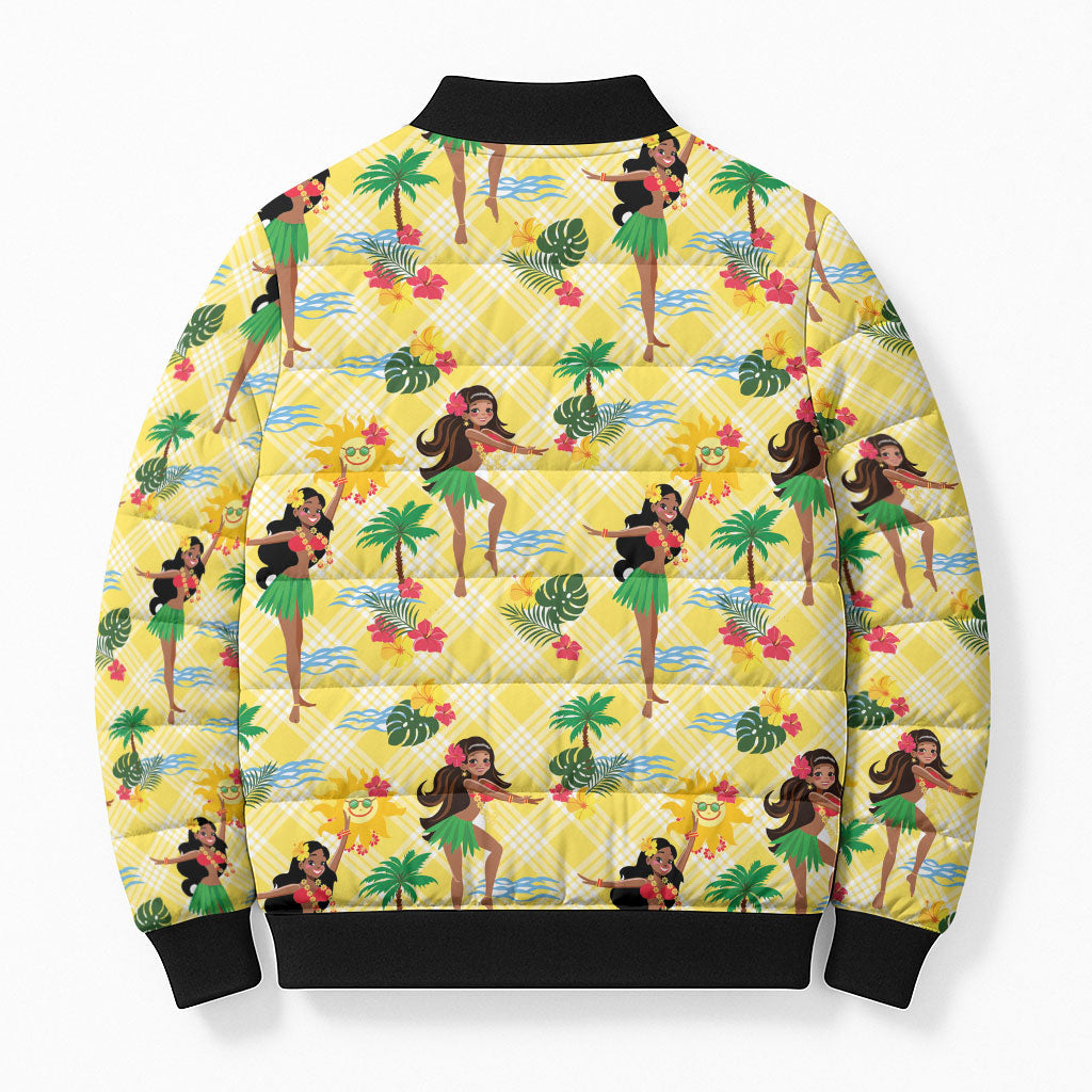 Hawaii Hula Girl Tropical Bomber Puffer Jacket Yellow Palaka LT01 - Polynesian Pride
