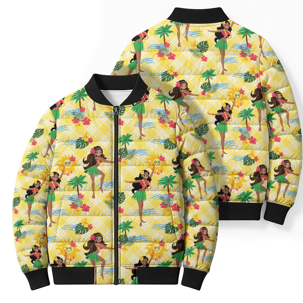 Hawaii Hula Girl Tropical Bomber Puffer Jacket Yellow Palaka LT01 - Polynesian Pride
