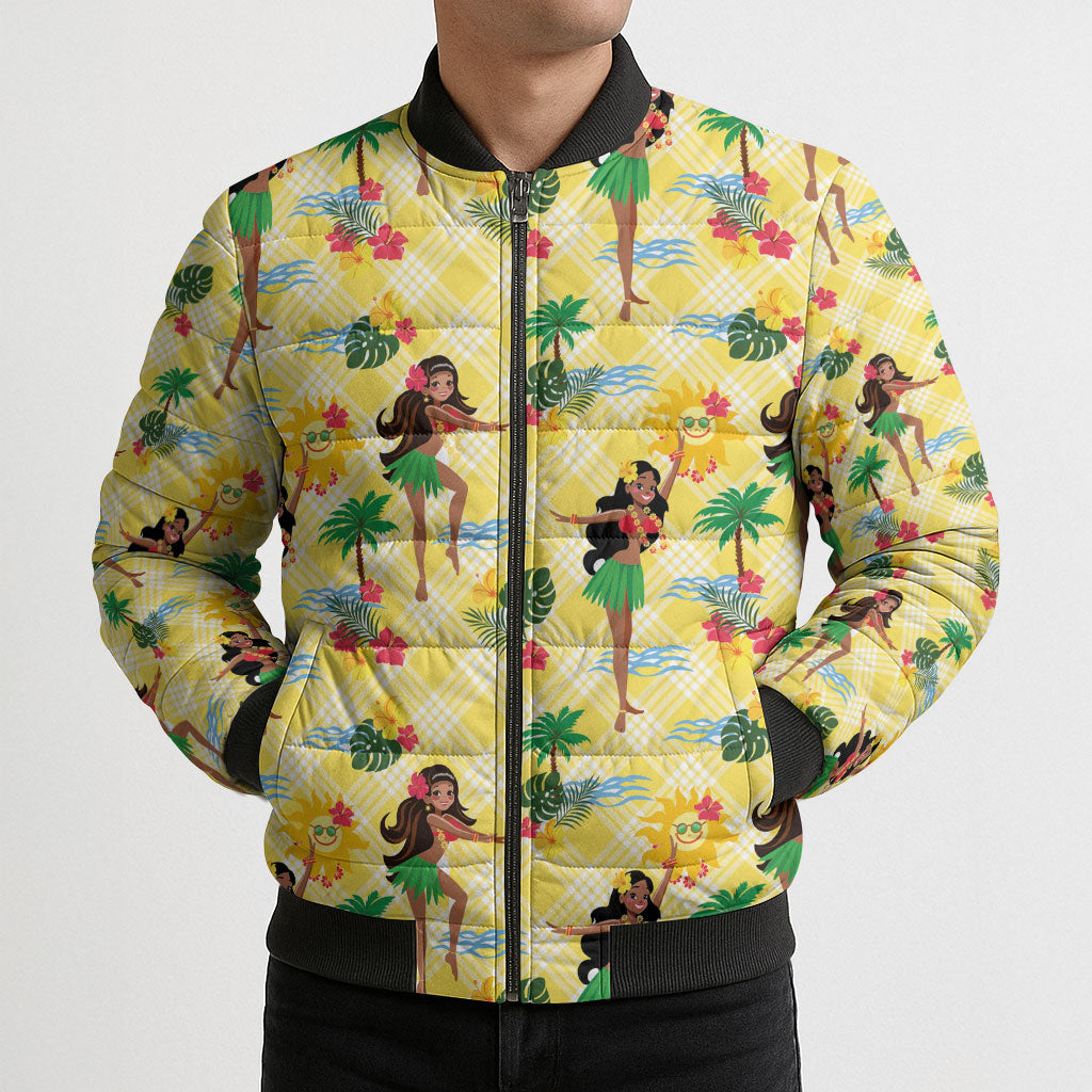 Hawaii Hula Girl Tropical Bomber Puffer Jacket Yellow Palaka LT01 - Polynesian Pride