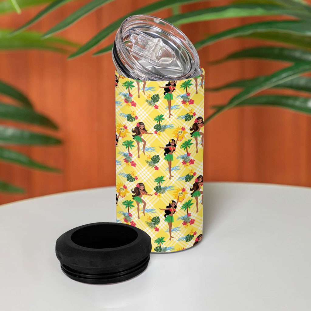 Hawaii Hula Girl Tropical 4 in 1 Can Cooler Tumbler Yellow Palaka LT01 - Polynesian Pride