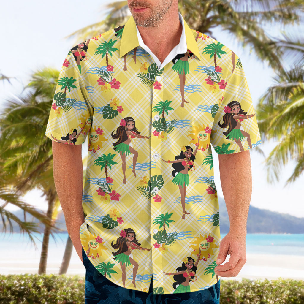 Hawaii Hula Girl Tropical Hawaiian Shirt Yellow Palaka LT01 - Polynesian Pride