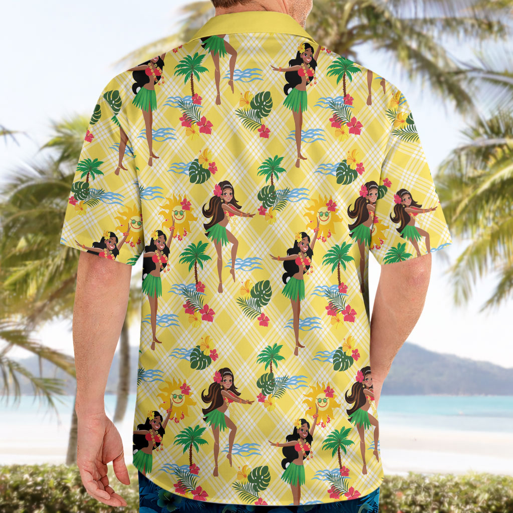 Hawaii Hula Girl Tropical Hawaiian Shirt Yellow Palaka LT01 - Polynesian Pride