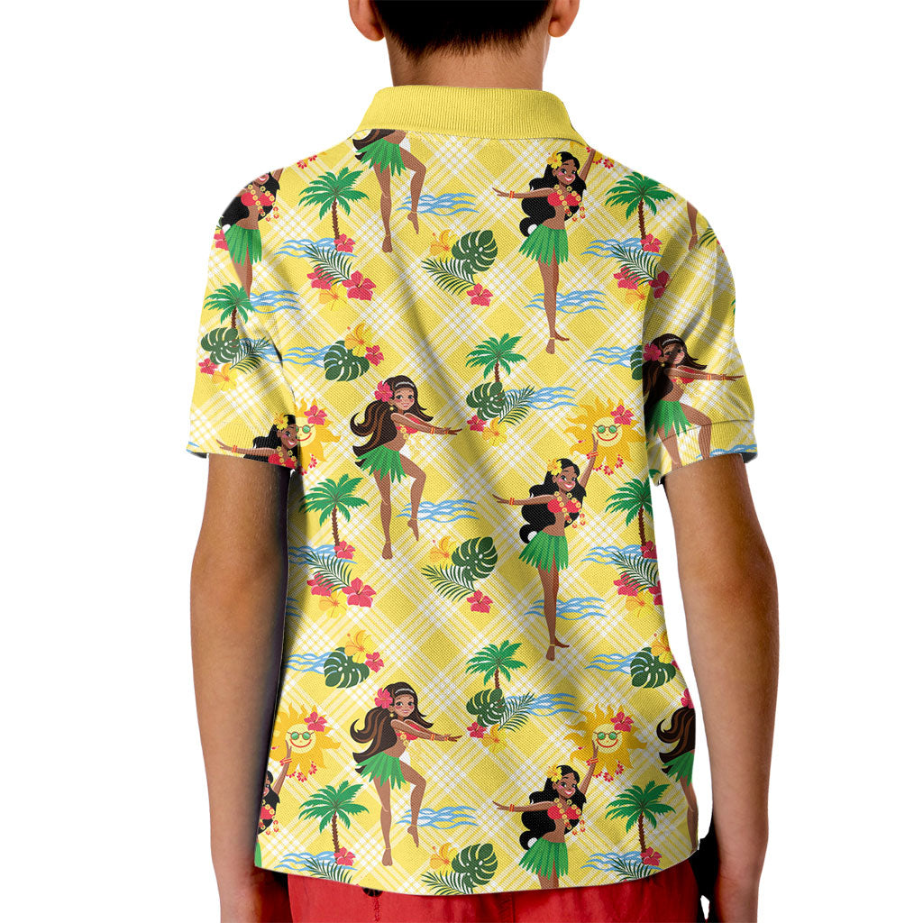 Hawaii Hula Girl Tropical Kid Polo Shirt Yellow Palaka LT01 - Polynesian Pride