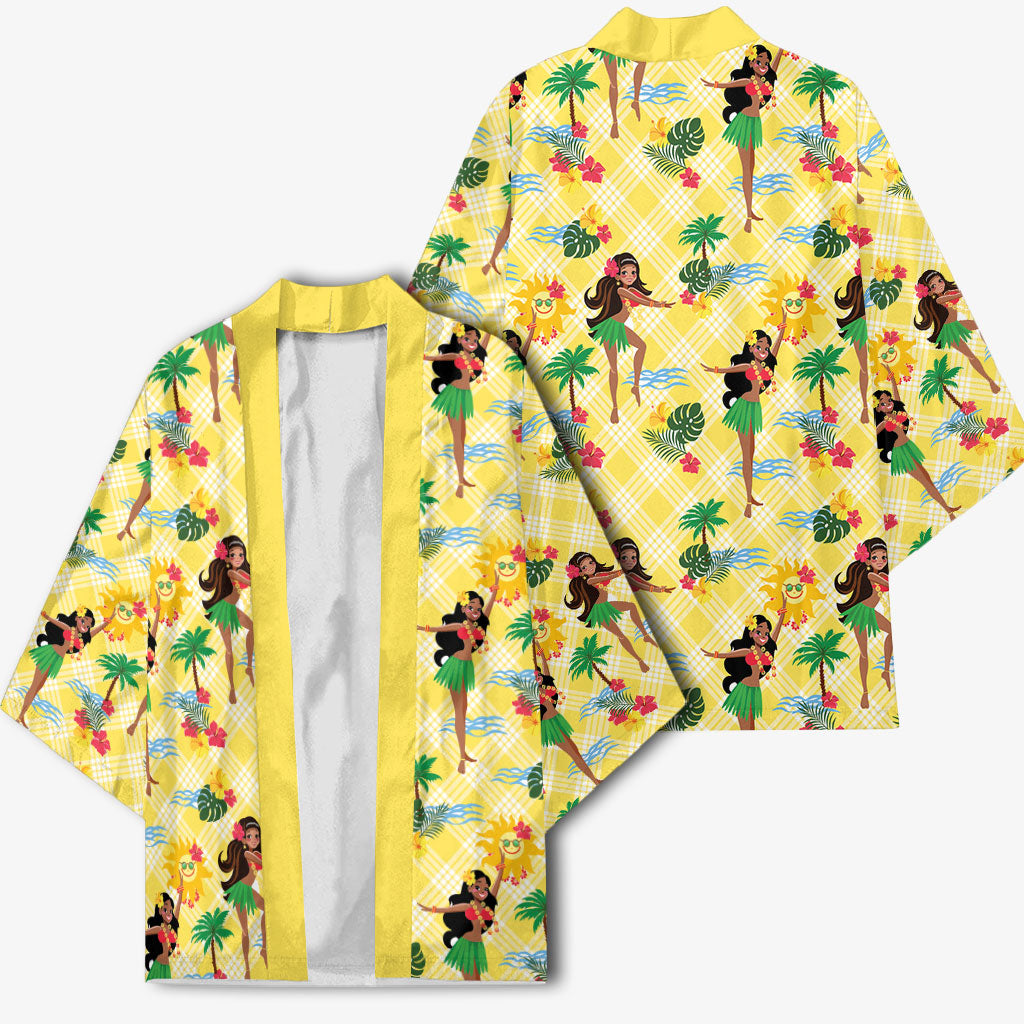 Hawaii Hula Girl Tropical Kimono Yellow Palaka LT01 - Polynesian Pride