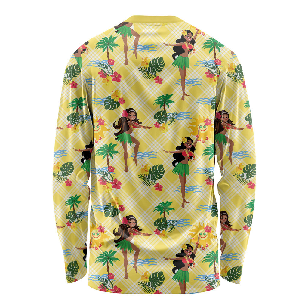 Hawaii Hula Girl Tropical Long Sleeve Shirt Yellow Palaka LT01 - Polynesian Pride