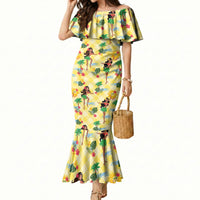 Hawaii Hula Girl Tropical Mermaid Dress Yellow Palaka LT01 Women Yellow - Polynesian Pride