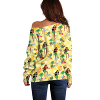 Hawaii Hula Girl Tropical Off Shoulder Sweater Yellow Palaka LT01 - Polynesian Pride