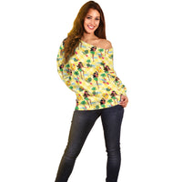 Hawaii Hula Girl Tropical Off Shoulder Sweater Yellow Palaka LT01 - Polynesian Pride