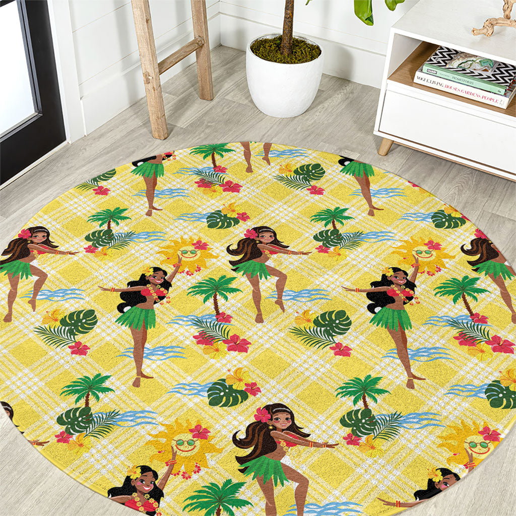 Hawaii Hula Girl Tropical Round Carpet Yellow Palaka LT01 Yellow - Polynesian Pride