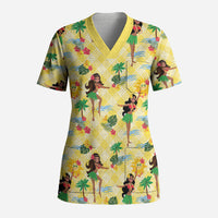 Hawaii Hula Girl Tropical Scrub Top Yellow Palaka LT01 Adult Yellow - Polynesian Pride