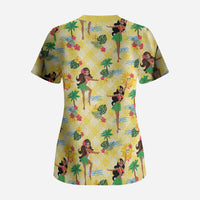 Hawaii Hula Girl Tropical Scrub Top Yellow Palaka LT01 - Polynesian Pride