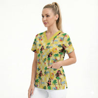 Hawaii Hula Girl Tropical Scrub Top Yellow Palaka LT01 - Polynesian Pride