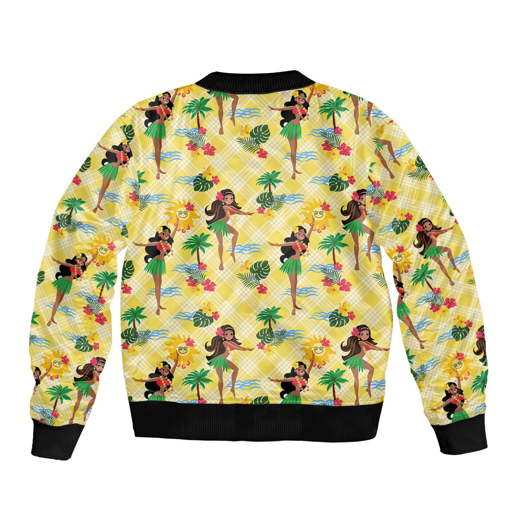 Hawaii Hula Girl Tropical Sleeve Zip Bomber Jacket Yellow Palaka LT01 - Polynesian Pride