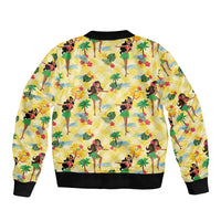 Hawaii Hula Girl Tropical Sleeve Zip Bomber Jacket Yellow Palaka LT01 - Polynesian Pride