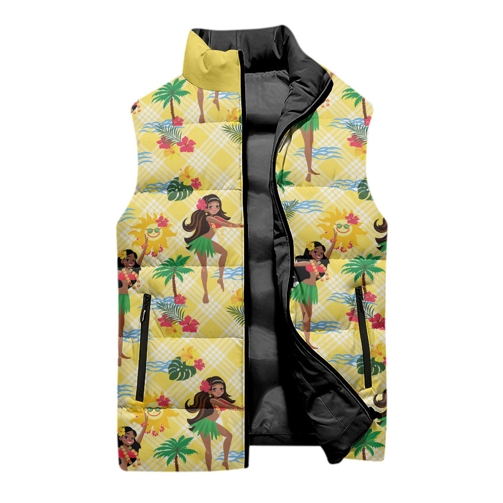 Hawaii Hula Girl Tropical Sleeveless Puffer Jacket Yellow Palaka LT01 - Polynesian Pride