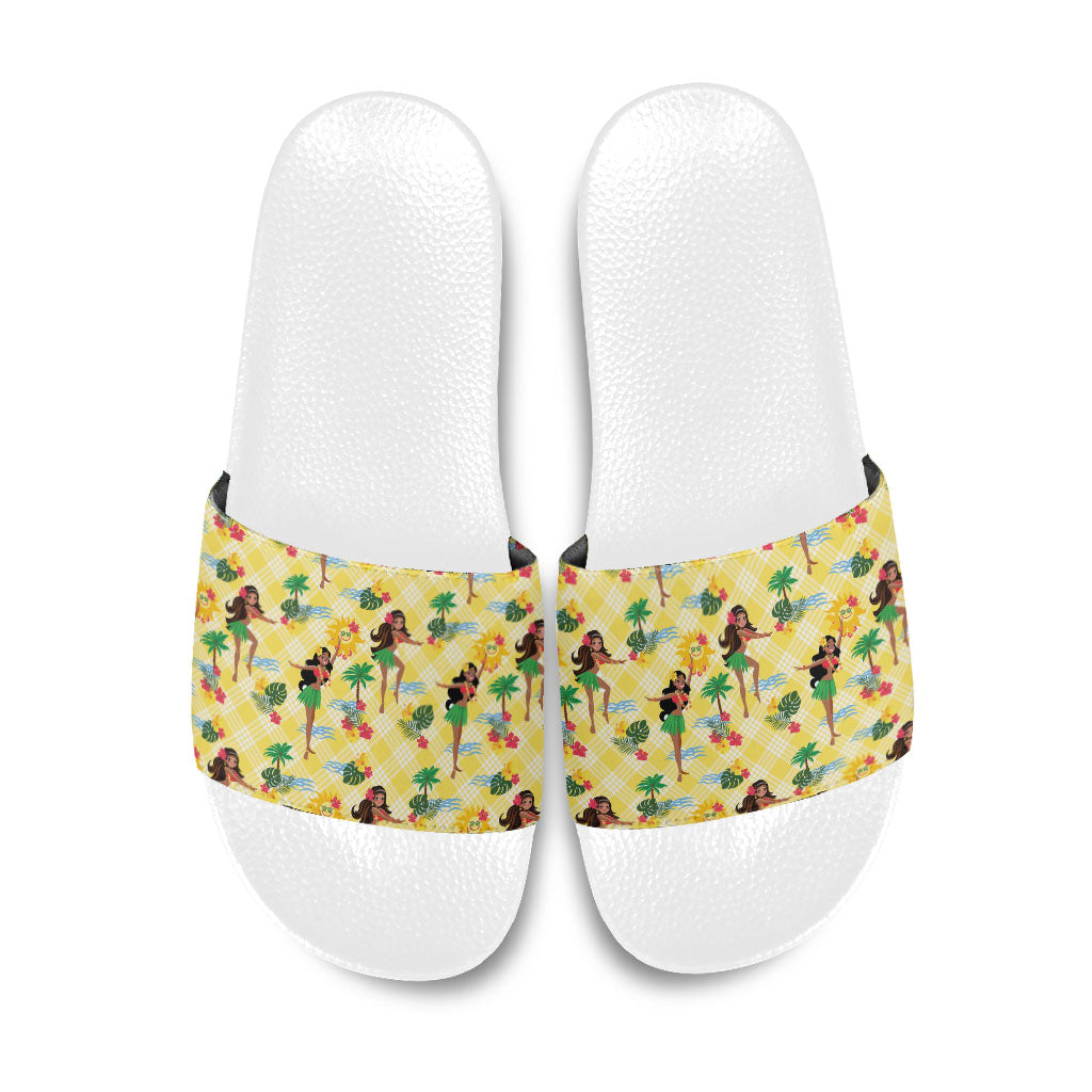 Hawaii Hula Girl Tropical Slide Sandals Yellow Palaka LT01 Yellow - Polynesian Pride