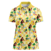 Hawaii Hula Girl Tropical Women Polo Shirt Yellow Palaka LT01 Female Yellow - Polynesian Pride