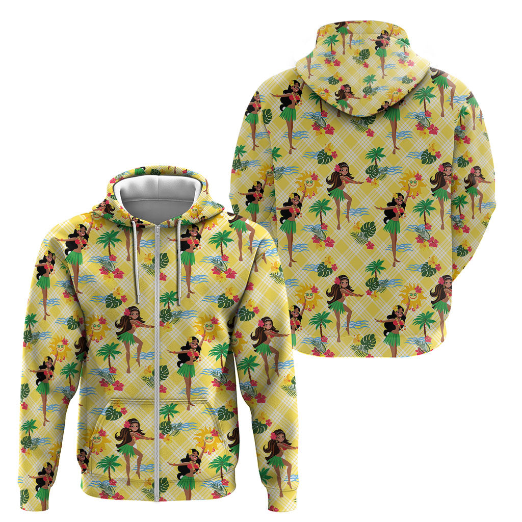 Hawaii Hula Girl Tropical Zip Hoodie Yellow Palaka LT01 - Polynesian Pride