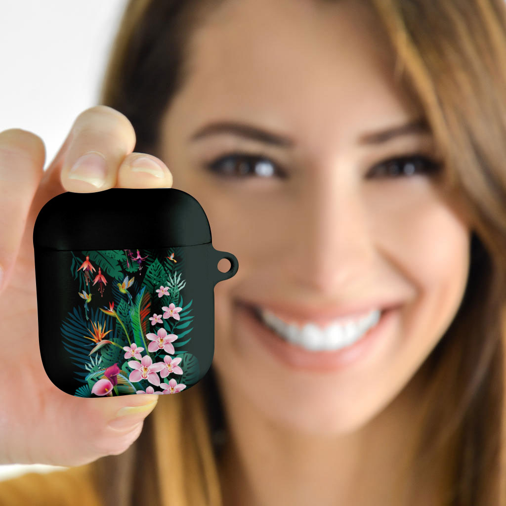 Hawaii Hummingbird Tropical Flowers AirPods Case Dark Green LT01 - Polynesian Pride