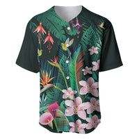 Hawaii Hummingbird Tropical Flowers Baseball Jersey Dark Green LT01 Green - Polynesian Pride