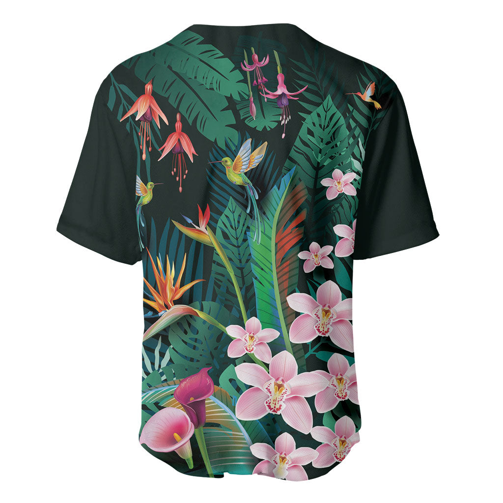 Hawaii Hummingbird Tropical Flowers Baseball Jersey Dark Green LT01 - Polynesian Pride