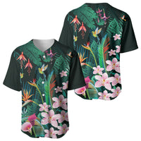 Hawaii Hummingbird Tropical Flowers Baseball Jersey Dark Green LT01 - Polynesian Pride