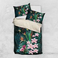 Hawaii Hummingbird Tropical Flowers Bedding Set Dark Green LT01 US Twin 172cm x 218cm Green - Polynesian Pride