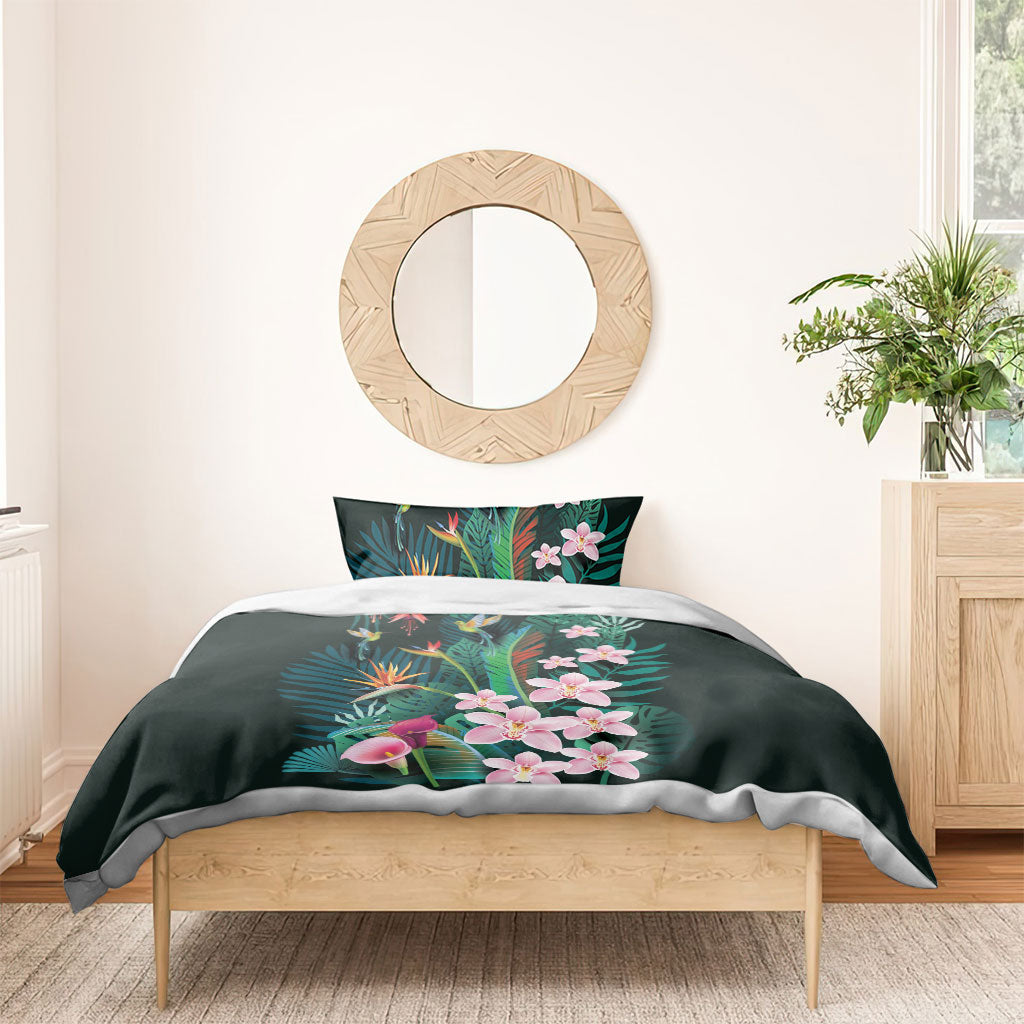 Hawaii Hummingbird Tropical Flowers Bedding Set Dark Green LT01 - Polynesian Pride