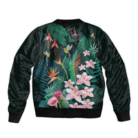 Hawaii Hummingbird Tropical Flowers Bomber Jacket Dark Green LT01 - Polynesian Pride