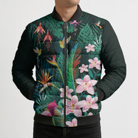 Hawaii Hummingbird Tropical Flowers Bomber Puffer Jacket Dark Green LT01 - Polynesian Pride