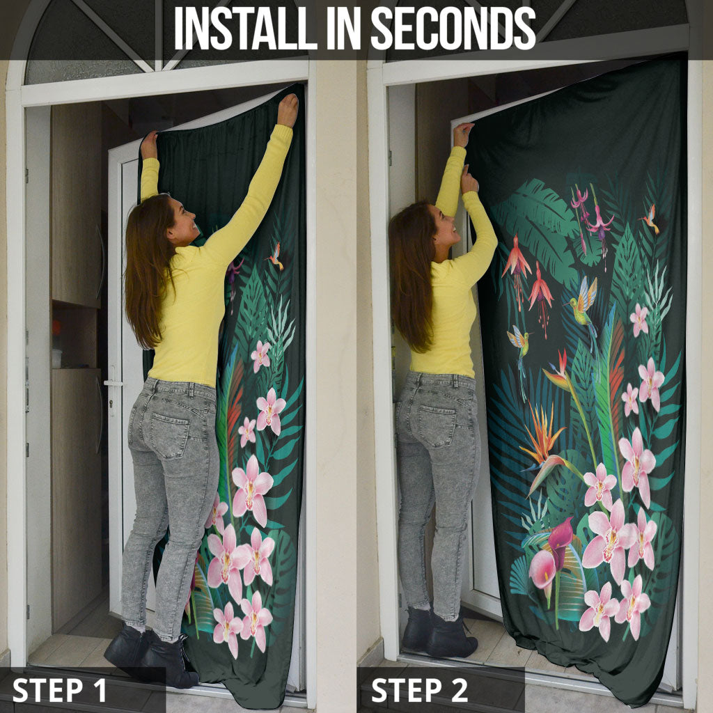 Hawaii Hummingbird Tropical Flowers Door Cover Dark Green LT01 - Polynesian Pride