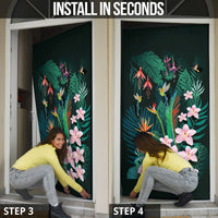 Hawaii Hummingbird Tropical Flowers Door Cover Dark Green LT01 - Polynesian Pride