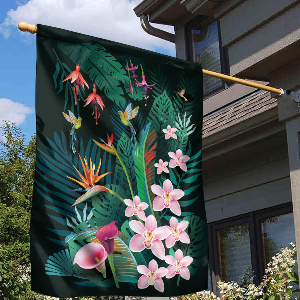 Hawaii Hummingbird Tropical Flowers Garden Flag Dark Green LT01 - Polynesian Pride