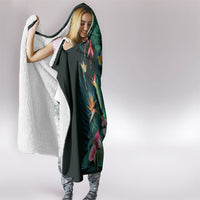 Hawaii Hummingbird Tropical Flowers Hooded Blanket Dark Green LT01 - Polynesian Pride