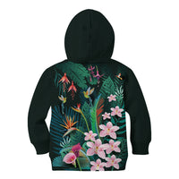 Hawaii Hummingbird Tropical Flowers Kid Hoodie Dark Green LT01 - Polynesian Pride