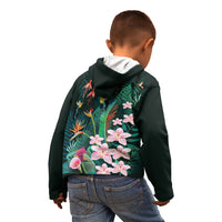 Hawaii Hummingbird Tropical Flowers Kid Hoodie Dark Green LT01 - Polynesian Pride