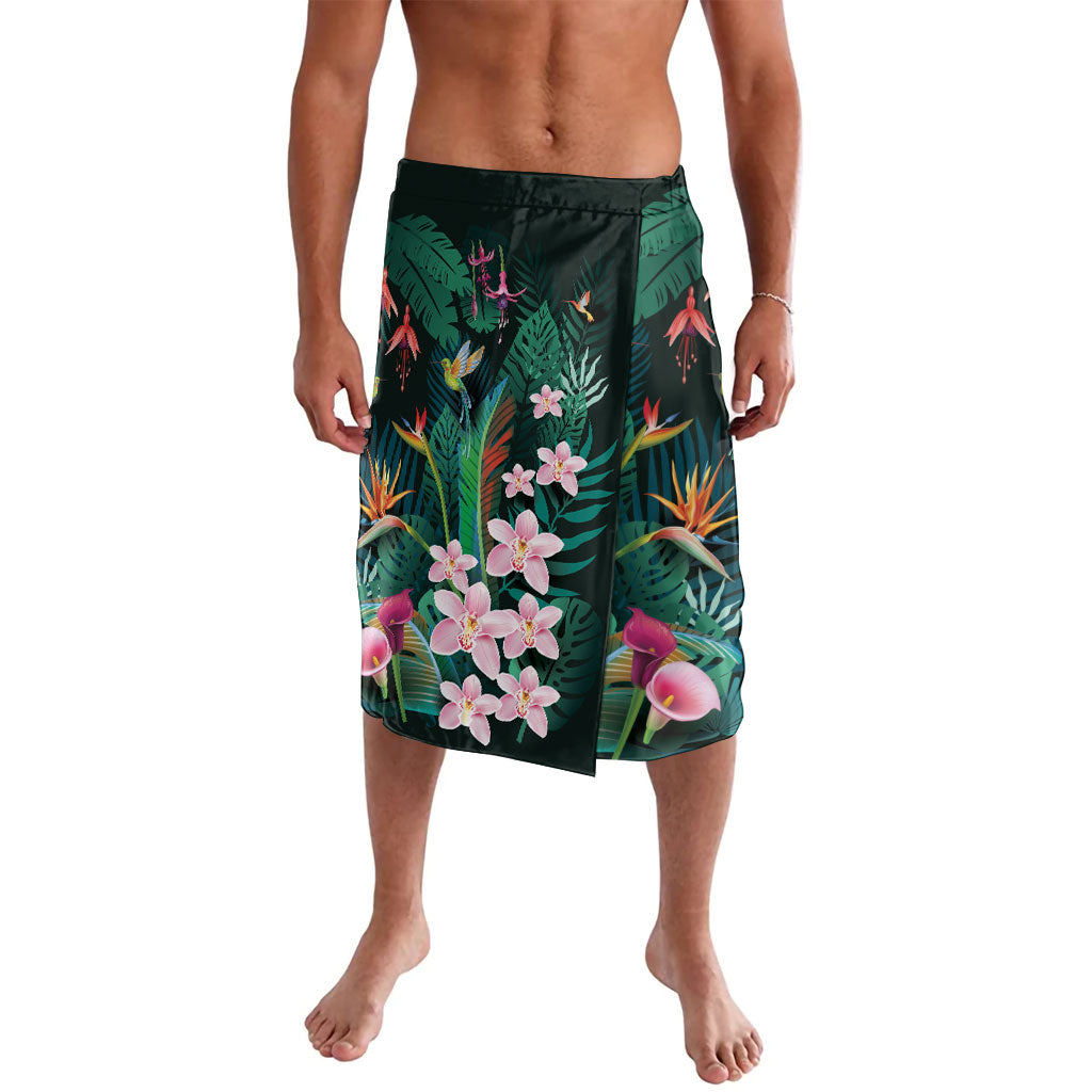 Hawaii Hummingbird Tropical Flowers Lavalava Dark Green LT01 Green - Polynesian Pride
