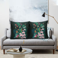 Hawaii Hummingbird Tropical Flowers Pillow Cover Dark Green LT01 - Polynesian Pride