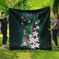 Hawaii Hummingbird Tropical Flowers Quilt Dark Green LT01 - Polynesian Pride