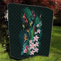 Hawaii Hummingbird Tropical Flowers Quilt Dark Green LT01 - Polynesian Pride