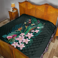 Hawaii Hummingbird Tropical Flowers Quilt Dark Green LT01 - Polynesian Pride