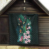 Hawaii Hummingbird Tropical Flowers Quilt Dark Green LT01 - Polynesian Pride